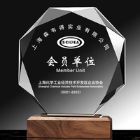 Trophée en cristal octogonal, récompenses en bois, artisanat personnalisé, lettres gravées, plaque en verre de cristal avec base en bois