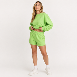 Ensemble de vêtements de détente pour femmes en molleton de coton certifié OEKO-TEX, vert, 2 pièces, logo personnalisé, OEM, ODM, vente en gros en grande quantité - Product Image 1