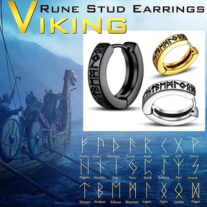 Pendientes de aro de runas vikingas noruegas de acero inoxidable para hombres y mujeres Unisex 12 Mm Huggie Hoop pendiente religioso joyería - Product Image 4