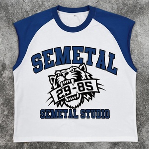 Streetwear Raw Hem Graphic <b>Cropped</b> T-Shirts Heavyweight <b>Men's</b> Cotton Tank <b>Top</b> Custom Print Oversized Sleeveless T Shirt for <b>Men</b> - Product Image 1