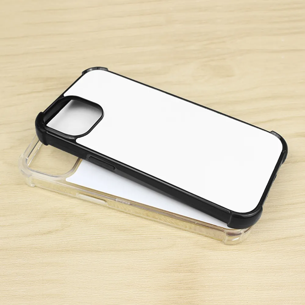Cubierta de teléfono móvil de TPU 2D de sublimación en blanco transparente negra con diseño antichoque para iPhone 15/IP15 Pro /IP15 Plus/IP14/IPXS