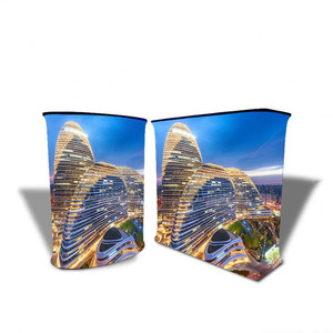 Portable Promotion Exhibition Counter <b>Table</b> Tension Fabric Curved Oval Rectangle Round Trade Show Pop up Counter <b>Display</b> - Product Image 2