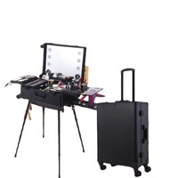 Valise de Maquillage Professionnelle Tendance avec Lumières LED Réglables, Haut-Parleur Audio, Nouveau Modèle Annuel, Chariot à Roulettes, Motif Pierre, Fermeture Sécurisée