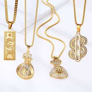 Colar de Cadeia Banhado a Ouro 18k com Pingente de Nota de Dólar para Homens, Pingente de Símbolo de Dólar CZ, Colar de Dinheiro para Rappers - Product Image 3