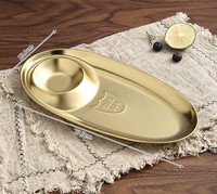 Assiette à collation ovale en acier inoxydable 304 de haute qualité, fond plat avec rebord, conception monobloc en métal, vente en gros directe usine