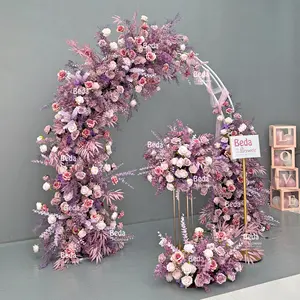 Beda fiore 2024 vendita calda rosa viola disposizione di seta fiore artificiale sfondo di nozze arco decorazione evento fase