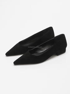 1502-1 comodi <span class=keywords><strong>mocassini</strong></span> da <span class=keywords><strong>donna</strong></span> neri in finta pelle scamosciata autunno nuovo stile a punta scarpe basse stile Walk Boat Shoe Design - Product Image 2