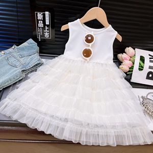 Girls Suit Skirt Summer New Denim Sleeveless <b>Top</b> Plus Mesh Skirt Two-piece Suit - Product Image 5