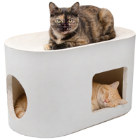 Lit à gratter pour chat en carton, design moderne avec toit incurvé et maisonnette double couche, arbre à chat et griffoir intégrés, vente en gros