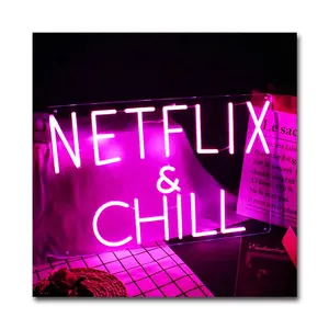 Enseigne néon LED acrylique personnalisée <span class=keywords><strong>NETFLIX</strong></span> & CHILL, fabriquée en Chine par une usine vérifiée, luminaire d'ambiance RGB pour <span class=keywords><strong>la</strong></span> <span class=keywords><strong>maison</strong></span> - Product Image 1
