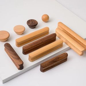 T-Shaped Solid Wood Furniture Handles Natural Color Japanese Style Wardrobe <b>Drawer</b> Cabinet Door Knobs Durable 64mm 96mm 128mm - Product Image 2