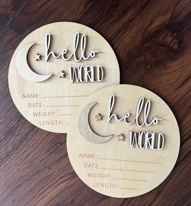 Tableau d'annonce en bois pour nouveau-né Star Moon Grand 6 pouces Hello World Nouveau-né Nom Tag Hôpital Panneau d'annonce de <span class=keywords><strong>naissance</strong></span> - Product Image 5