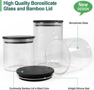 12 Piece High Borosilicate Glass Food Spice Storage Jar Container Set <b>with</b> Black Bamboo <b>Lids</b> - Product Image 2