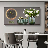 Tableau mural moderne de luxe en cristal avec motif de vase pour le salon et la salle à manger, horloge silencieuse intégrée