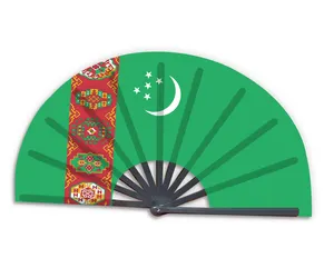 新製品カスタマイズされた国旗トルクメニスタン折りたたみ竹ハンドヘルドファン