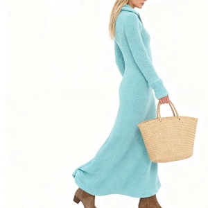 Vestidos Casuales de Manga Larga con Cuello Polo y Cremallera, Forrados de Felpa, Ajustados, para Mujer, Moda Otoño/Invierno - Product Image 5