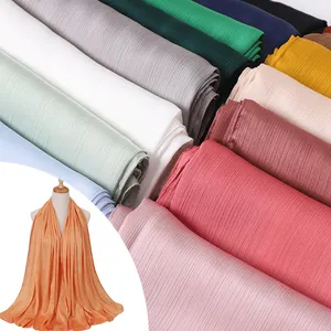 Luxury Crinkle Satin Silk Hijab Scarf Gift Box Solid Color Plain Scarf Muslim Shawls Headscarf Turban Echarpe Foulard