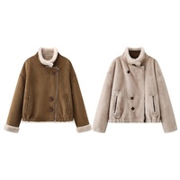 Veste Courte Zeyu en Faux Daim et Peau de Mouton Réversible à Col Montant et Fermeture Éclair Asymétrique, Manteau d'Hiver Style Motard, Manteaux en Fausse Fourrure Écologique pour Femme, ODM