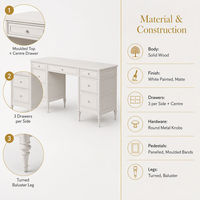 Coiffeuse blanche de style français en bois massif avec miroir et rangement, taille personnalisable