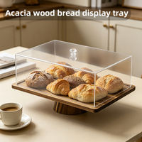 Support à gâteau en bois d'acacia avec couvercle en acrylique, plateau de service rectangulaire réutilisable et écologique, plateau à fromage, plateau à pain