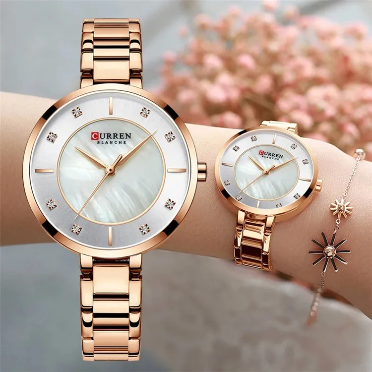 Curren นาฬิกา9051สำหรับผู้หญิง,นาฬิกาแบรนด์หรูสีโรสโกลด์กันน้ำ Quartz สำหรับผู้หญิงนาฬิกาข้อมือสตรีนาฬิกา