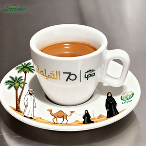 Factory Direct Free Design Custom Saudi <b>Arabic</b> Coffee Cup <b>Set</b>, Middle Eastern UAE Themed Ceramic Cup Saucer, Bulk Wholesale - Product Image 2