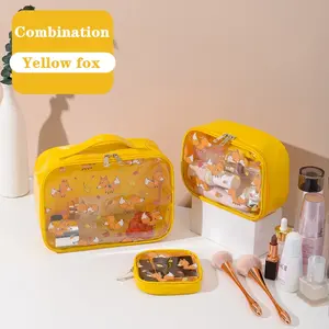 Cute Cartoon Pvc Cosmetic Bag Transparent Strawberry Printing Pink Clear Cosmetic Bags Makeup Toiletry Bag