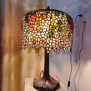 Lámpara de Mesa LED con Diseño de Glicinia China Roja, Vidrio Tiffany Hecho a Mano, Bombilla de Filamento Europea de 14'', Luz Blanca Cálida, AC E27, para el Hogar - Product Image 5