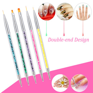 5Pcs Nylon Nail Art Brush <b>Set</b> <b>Crimped</b> Ferrule Glitter Handle Painting Pens for UV Gel Line Drawing - Product Image 3