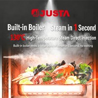Four à convection et vapeur commercial JUSTA 4 niveaux avec écran LCD, en acier inoxydable 304, commande tactile, multifonction 8-en-1 pour boulangerie