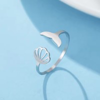 Anneaux d'ouverture en forme de queue de sirène, coquillage mignon, anneau ajustable pour femme, anneau de doigt en acier inoxydable pour filles, bijoux de phalange