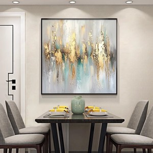 Abstract Oil Painting Gold Frame Rectangle Modern Nordic Style Wall <b>Art</b> for Living Room Entryway Decor - Product Image 2