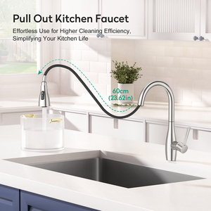 Modern 304 SS Pull Down High Flow Single Hole Brushed Nickle <b>adjustable</b> Kitchen Faucet - Product Image 4