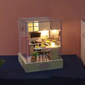 Casa de boneca de madeira, brinquedo artesanal feito à mão em miniatura 1:12 casa de bonecas presente de aniversário para crianças