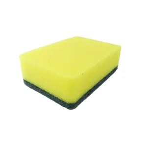 Kitchen density PU dishwashing sponge scouring pad double side kitchen cleaning sponge block with scrubber pad