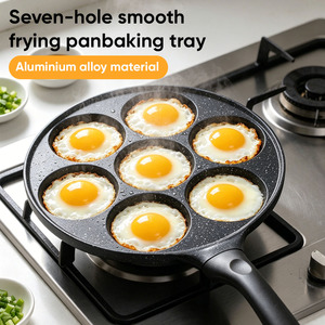 7-Hole Non-Stick Frying <b>Pan</b>, Aluminum Breakfast Egg <b>Pan</b> with Ergonomic <b>Handle</b> for Commercial Kitchen & Home - Product Image 1