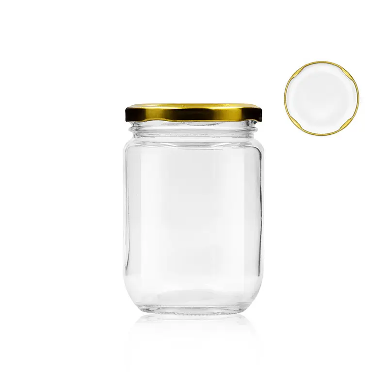 Wholesale factory round shape 12oz 375ml food grade cheap empty clear jam honey glass jar with metal lid