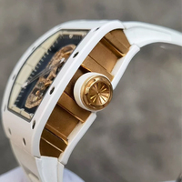 Hochwertige weiße Keramikgehäuse-Tourbillon-Uhr mit luxuriös diamantbesetztem Totenkopfmotiv, herzförmige mechanische Herrenuhr
