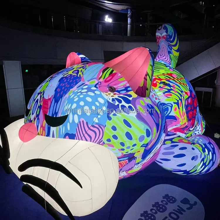 Рекламный светильник с красивым рисунком, надувной мультяшный Кот, надувной мультяшный талисман для художественного декора выставки