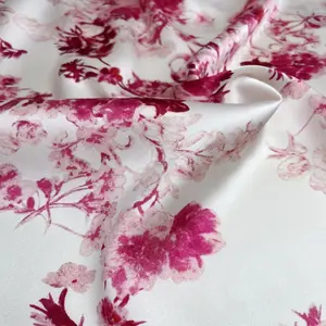 Luxury Comfortable Spandex Digital Printing Red Flower Silk Viscose Stretch Satin Shiny Fabric For Women Elegant Sleepwear Dress