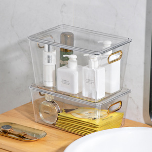 Cosmetic Storage Box Desktop Plastic Transparent Organizer With Lid Large Capacity <b>Makeup</b> Organizer For Bathroom <b>Vanity</b> - Product Image 1