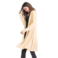 Cardigan Long Ouvert Devant Couleur Unie Ample à Manches Longues pour Femmes Grandes Tailles, Vêtement Femme en Gros