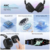 Auriculares Inalámbricos Bluetooth Híbridos OEM ODM con Cancelación de Ruido ANC, Pantalla Táctil, Auriculares Over-Ear, 30 Horas de Reproducción para Viajes