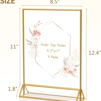 Support de menu en acrylique doré, cadre photo double face, support de prospectus, présentoir de menu de table pour numéros de table de mariage