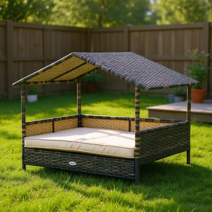 Cuccia per Cani in Vimini Rettangolare per Razze Grandi, Cuscino Rimovibile, Per Tutte le Stagioni, Uso Interno ed Esterno, Arredo per Animali Domestici, Stile Classico - Product Image 2