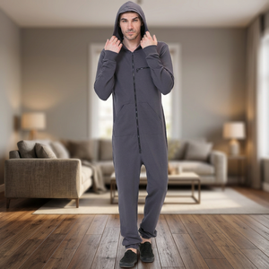 One Piece Hooded Fleece Onesie Jumpsuit Unisex Casual 100% Cotton Custom Logo Pajamas <b>for</b> Men - Product Image 3