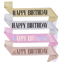 Joyeux Anniversaire – Accessoires de Décoration pour Fête Fille : Bandeau Doré, Décorations de Gâteau, Accessoires Photo