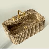 Vasque de salle de bain rectangulaire en marbre naturel, design de luxe léger, personnalisable, sans trou, pour hôpital, appartement, chambre à coucher