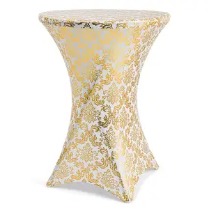 Toalha de mesa estampada de spandex, cobertura de mesa redonda para barra de casamento, elástica