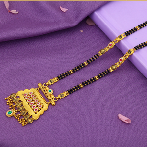 สร้อยคอ mangalsutra โบราณเครื่องประดับเจ้าสาวสีทอง22K แบบดั้งเดิมลูกปัดสีดำแบบดั้งเดิมสร้อยคอสำหรับงานแต่งงาน - Product Image 1